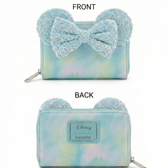 Loungefly Handbags - 🎀 Disney Minnie Mouse Sequin Bow 🌈 Seafoam Pastel Tie Dye Loungefly Zip Wallet